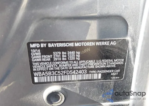 2015 BMW 535I xDrive z USA, uszkodzony, nr VIN WBA5B3C52FD542403